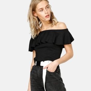 Dr Denim Off The Shoulder Ruffle Crop Top